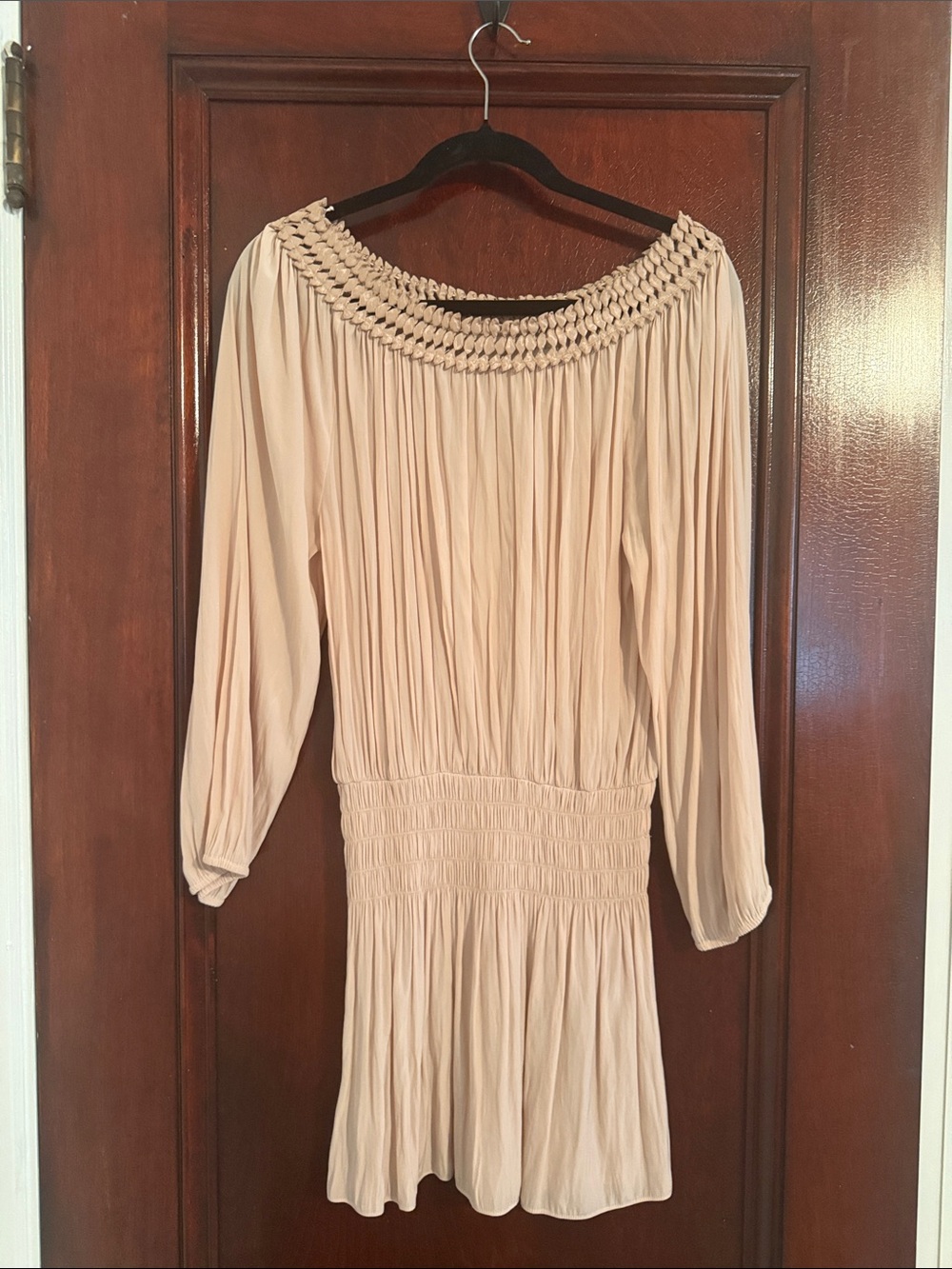 Off-Shoulder Soft Blush Pink Long-Sleeve Women’s Dress